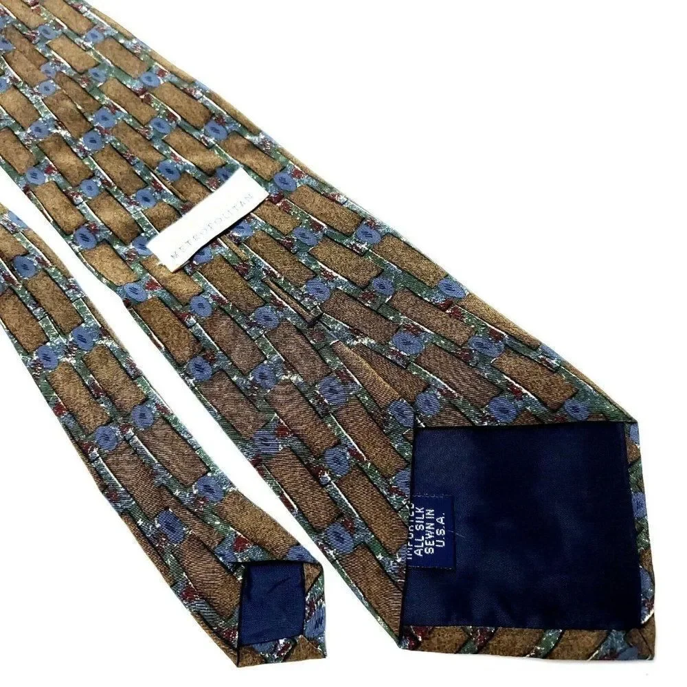 Lord Taylor Silk Tie Brown Print USA Short Wide‎